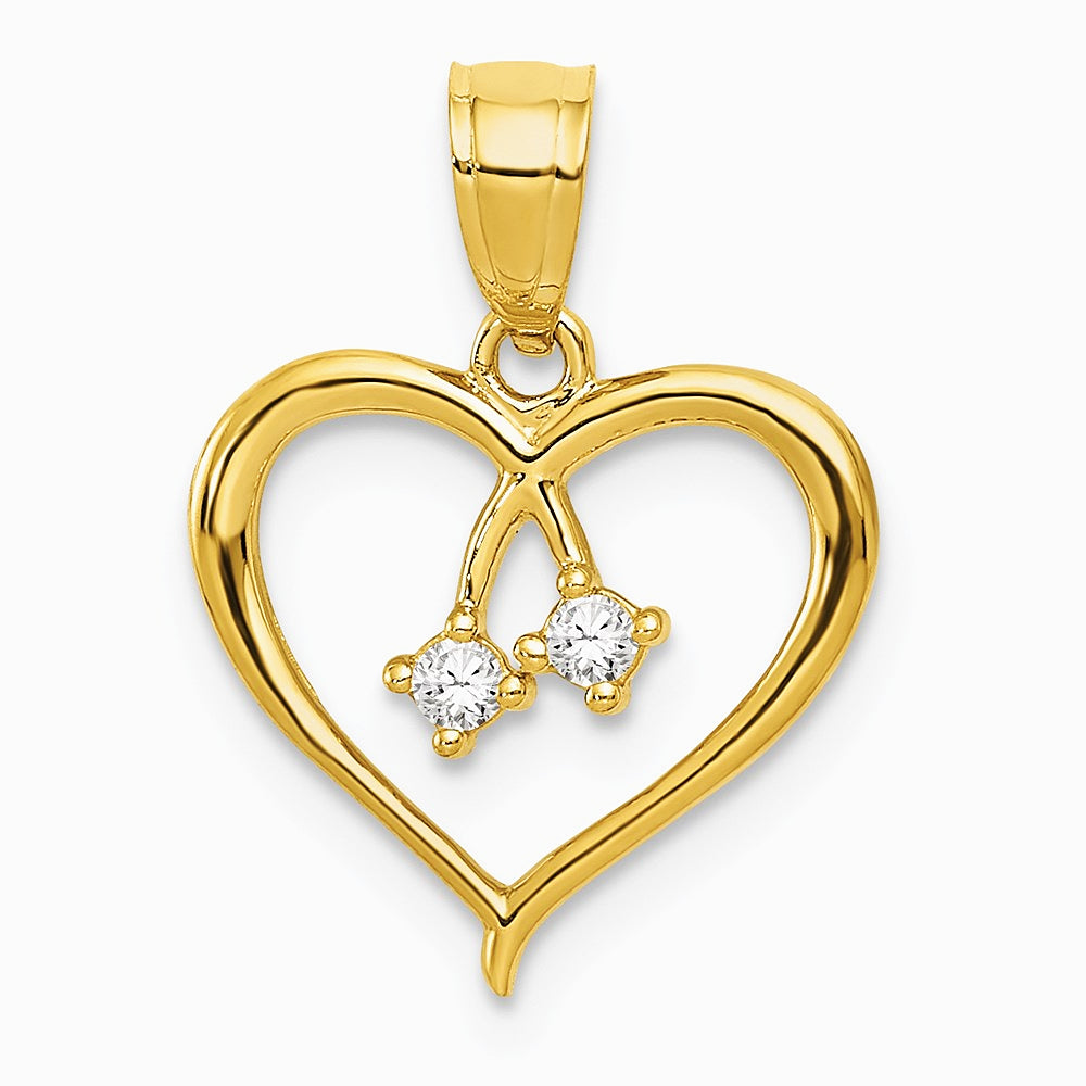 14K Yellow Gold 2-CZ Cut-out Heart Pendant - Product Photo