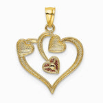 14K Two-tone and White Rhodium Polished Hearts Pendant - Product Photo