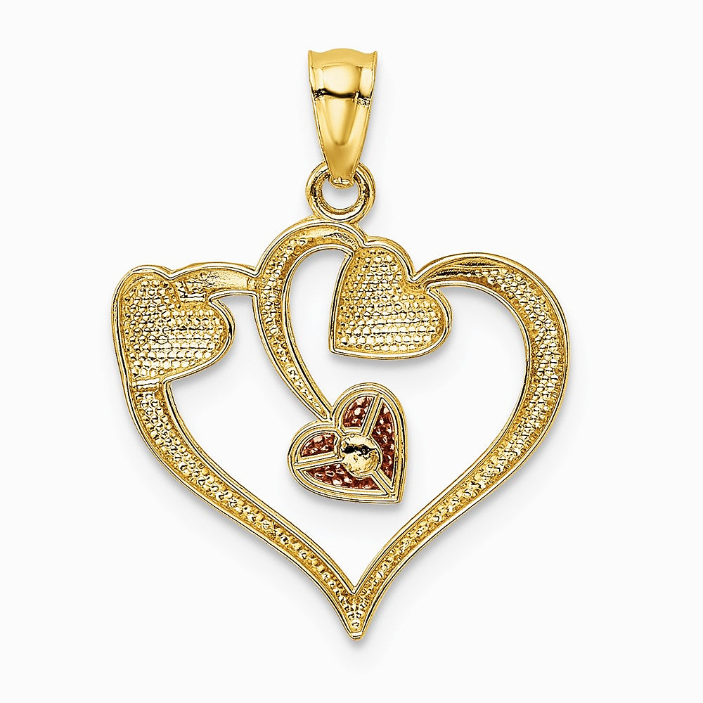 14K Two-tone and White Rhodium Polished Hearts Pendant - Product Photo
