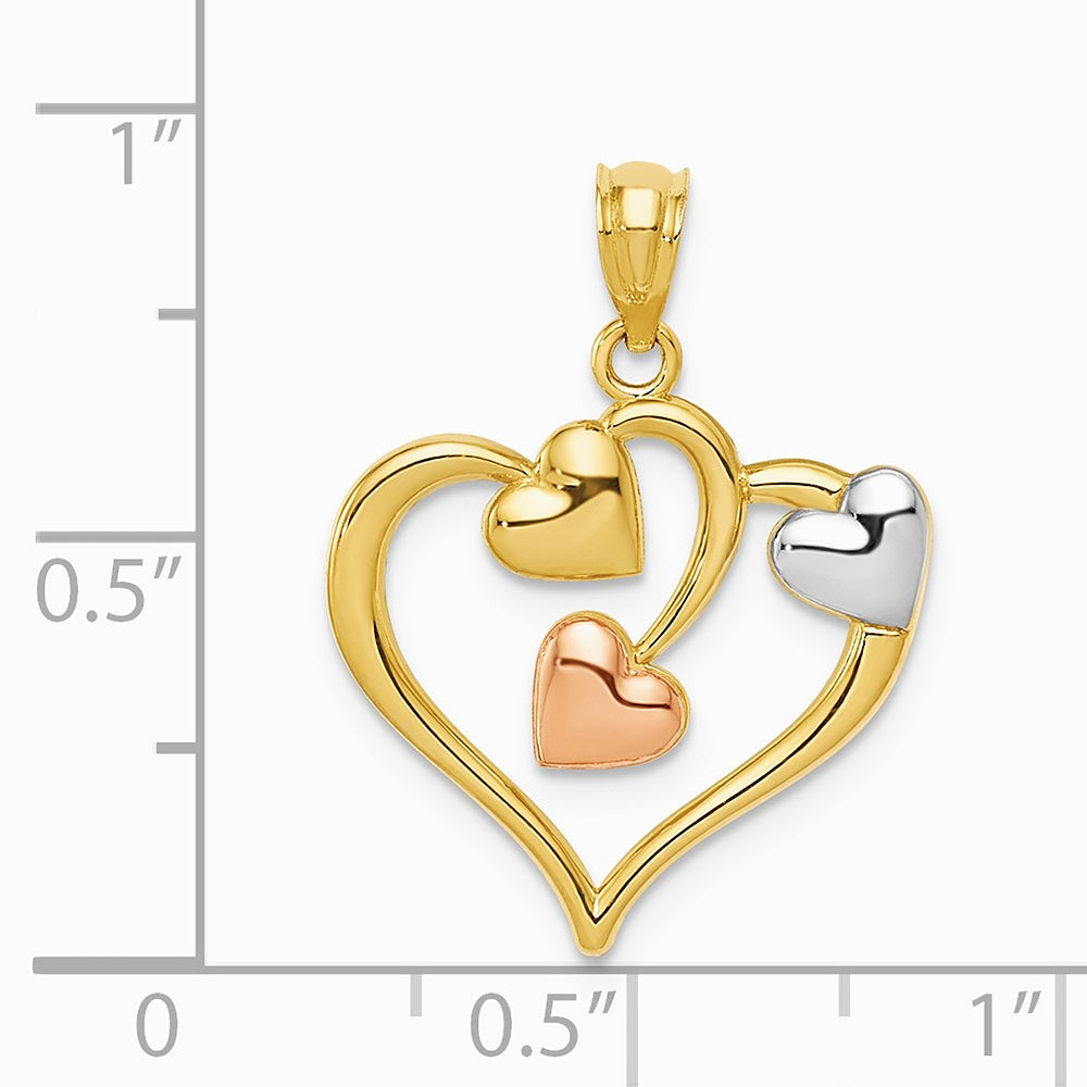 14K Two-tone and White Rhodium Polished Hearts Pendant - Product Photo