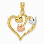 14K Two-tone and White Rhodium Polished Hearts Pendant - Product Photo