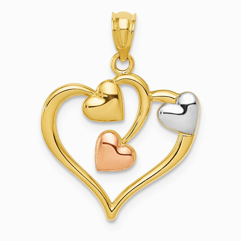 14K Two-tone and White Rhodium Polished Hearts Pendant - Product Photo