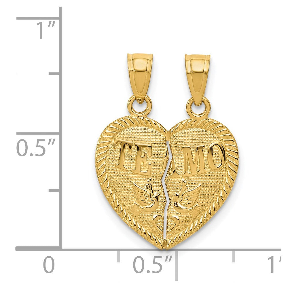 14k Break Apart Diamond-cut TE AMO Heart Pendant - Product Photo