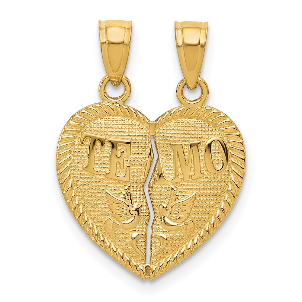 14k Break Apart Diamond-cut TE AMO Heart Pendant - Product Photo