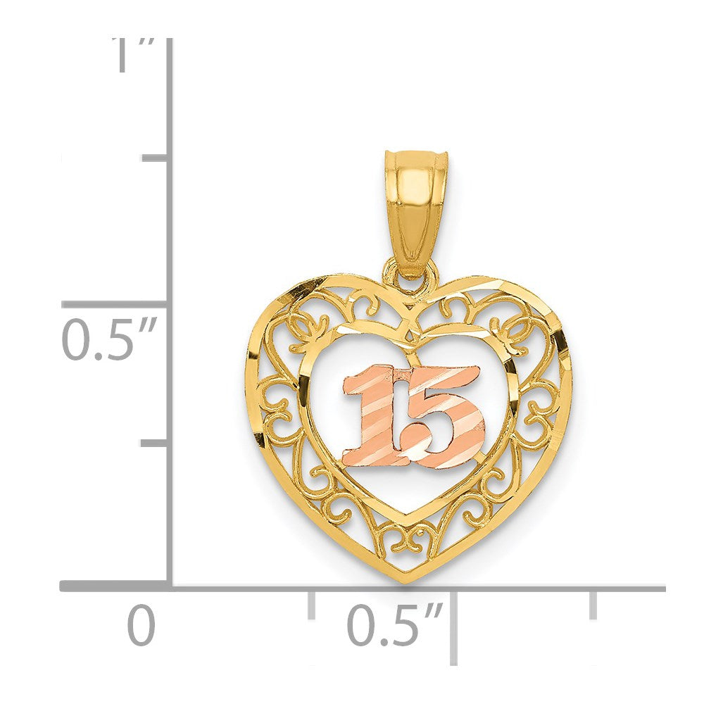 14k Two-tone Diamond-cut 15 Pendant - Product Photo