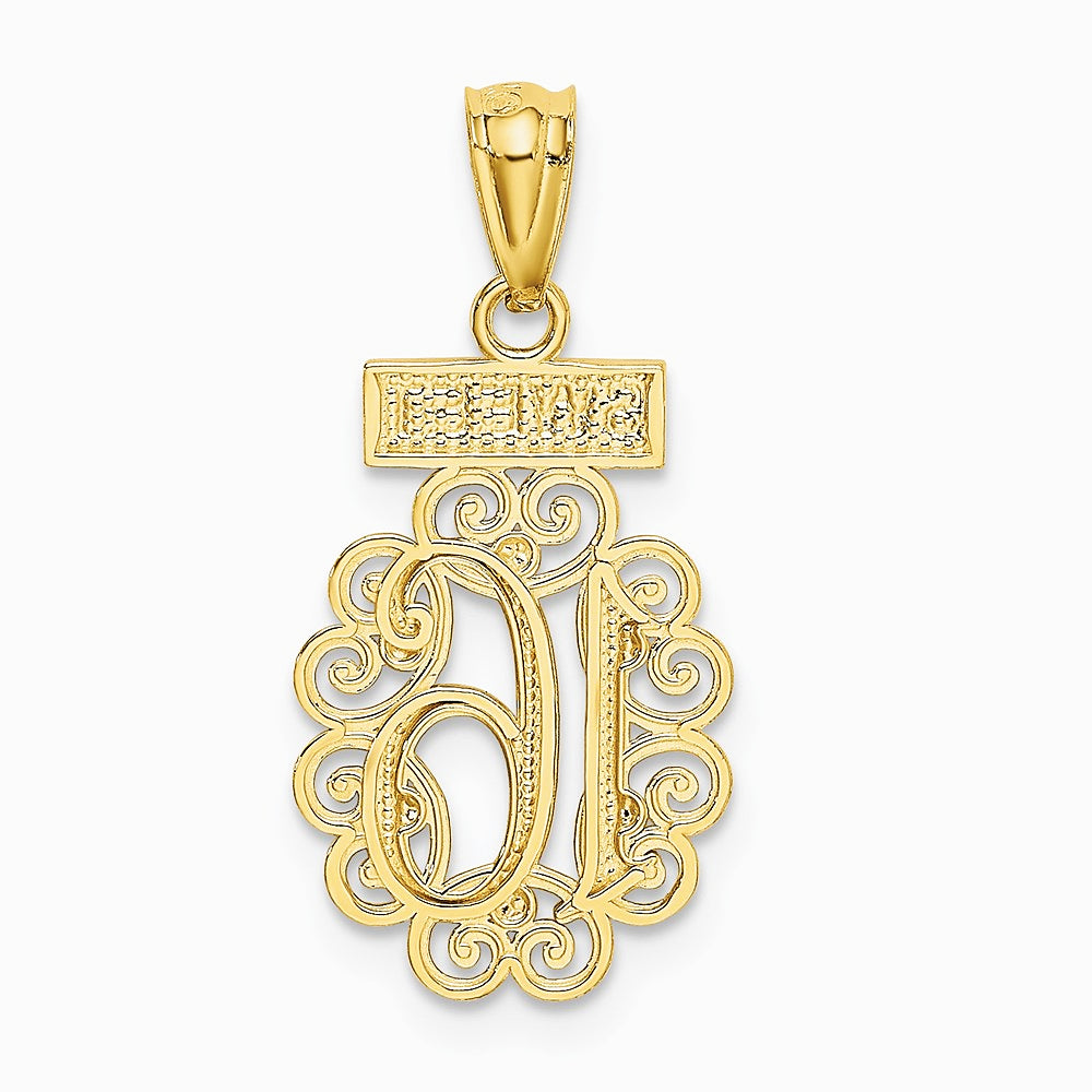 14K Yellow & Rhodium with Rhodium SWEET 16 with Filigree Pendant - Product Photo