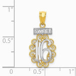 14K Yellow & Rhodium with Rhodium SWEET 16 with Filigree Pendant - Product Photo