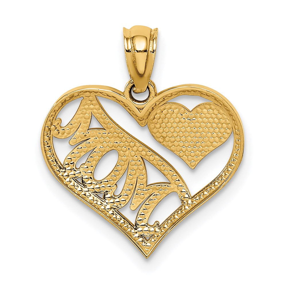 14K Yellow Gold Polished MOM and Heart In Heart Pendant - Product Photo