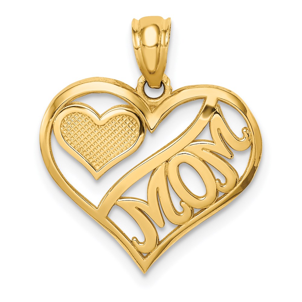 14K Yellow Gold Polished MOM and Heart In Heart Pendant - Product Photo