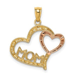 14K Two-tone with White Rhodium Diamond-cut MOM in Heart with Heart Pendant - Product Photo
