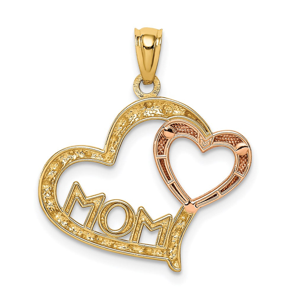 14K Two-tone with White Rhodium Diamond-cut MOM in Heart with Heart Pendant - Product Photo