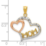 14K Two-tone with White Rhodium Diamond-cut MOM in Heart with Heart Pendant - Product Photo