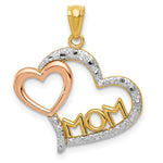 14K Two-tone with White Rhodium Diamond-cut MOM in Heart with Heart Pendant - Product Photo