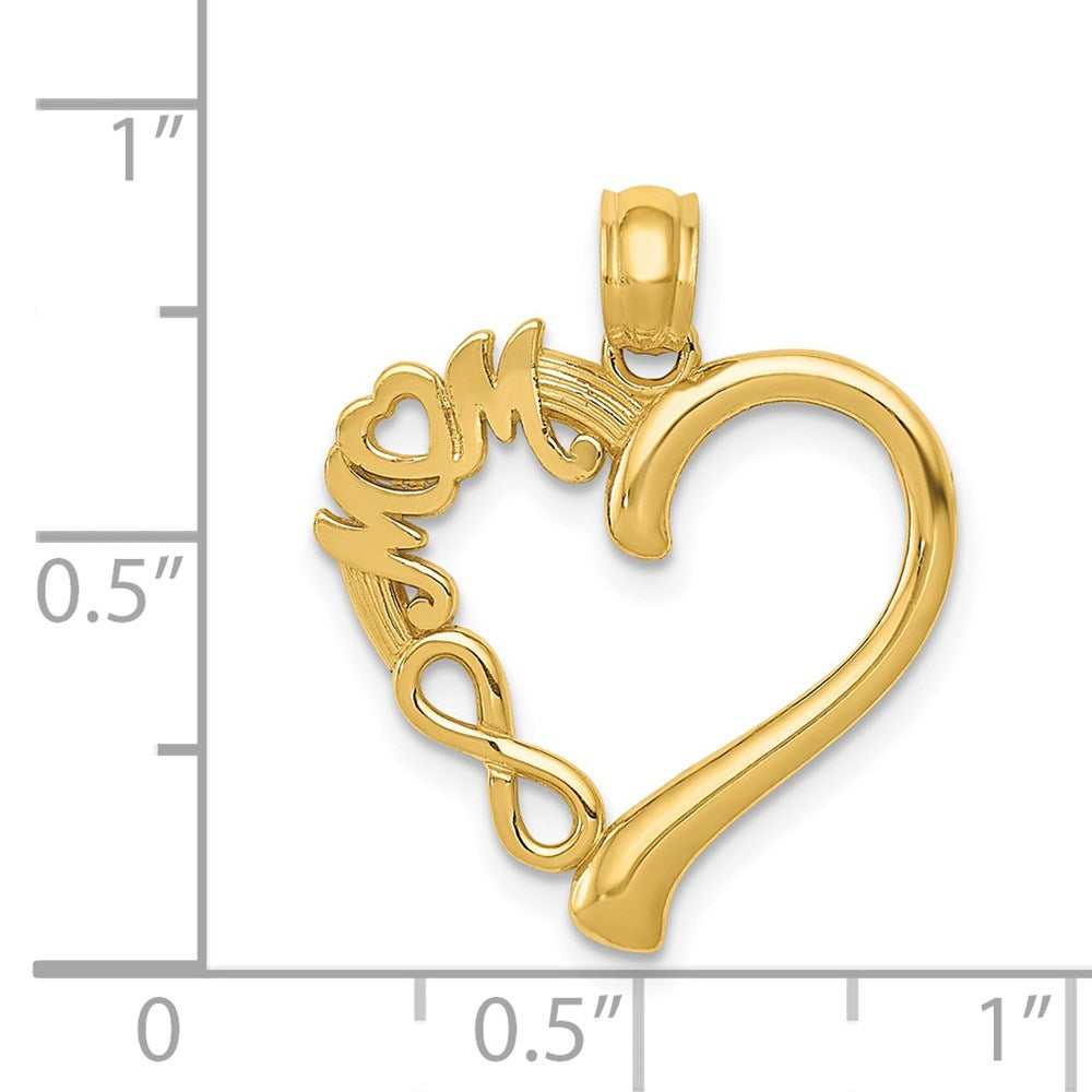 14K Yellow Gold Polished MOM in Heart with Infinity Symbol Pendant - Product Photo
