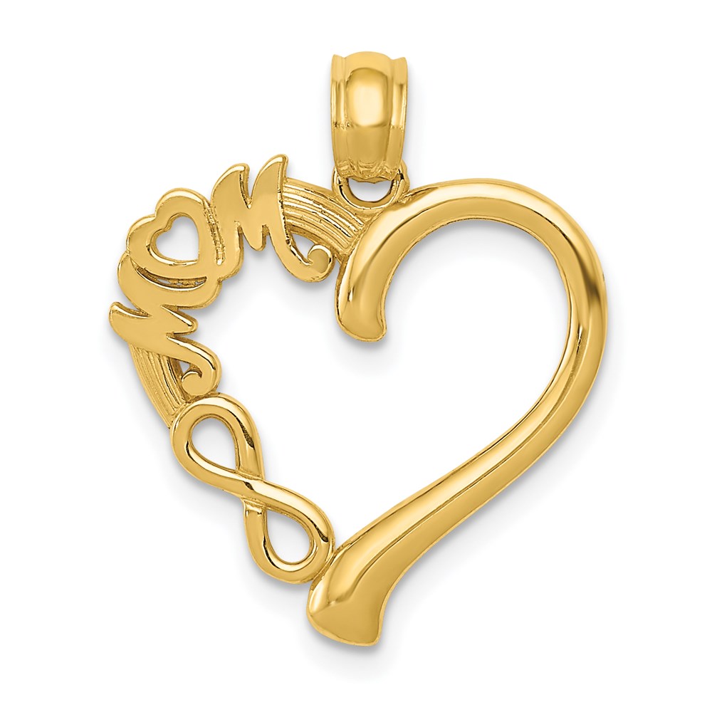14K Yellow Gold Polished MOM in Heart with Infinity Symbol Pendant - Product Photo