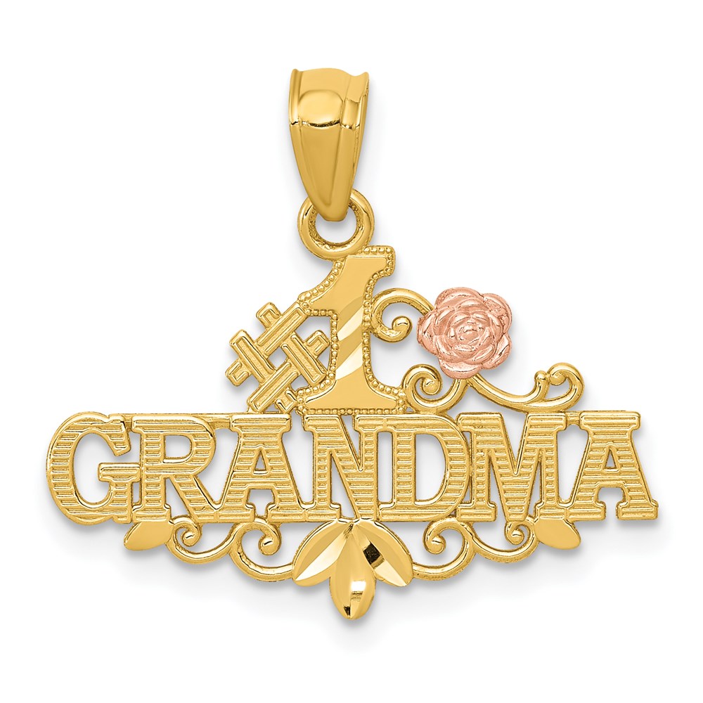 14K Two-tone Yellow & Rose Diamond-cut #1 GRANDMA with Rose Pendant