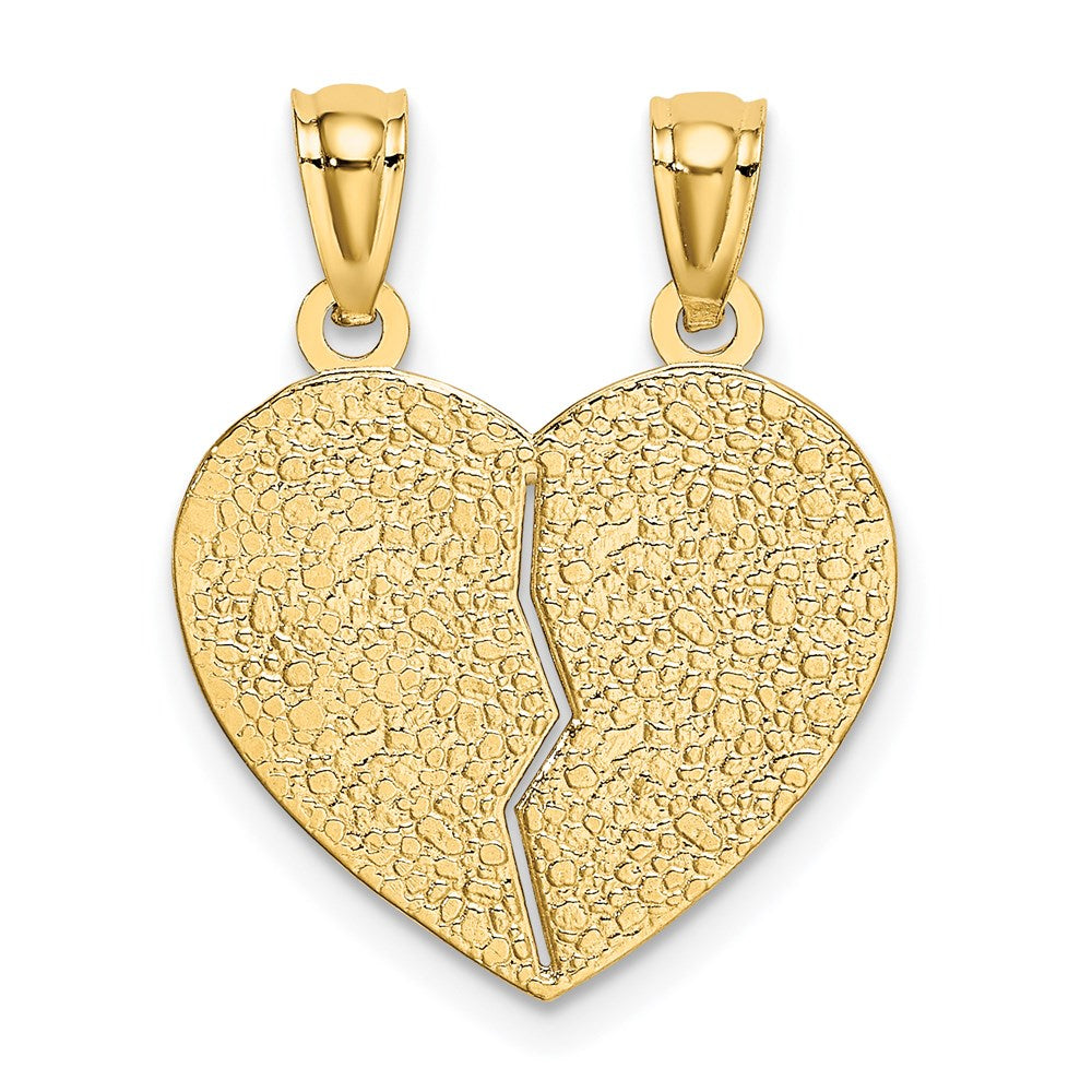 14K Yellow Gold Satin and Polished DAUGHTER-MOM Break Apart Heart Pendant - Product Photo