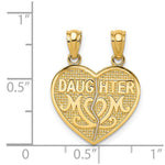 14K Yellow Gold Satin and Polished DAUGHTER-MOM Break Apart Heart Pendant - Product Photo