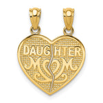 14K Yellow Gold Satin and Polished DAUGHTER-MOM Break Apart Heart Pendant - Product Photo