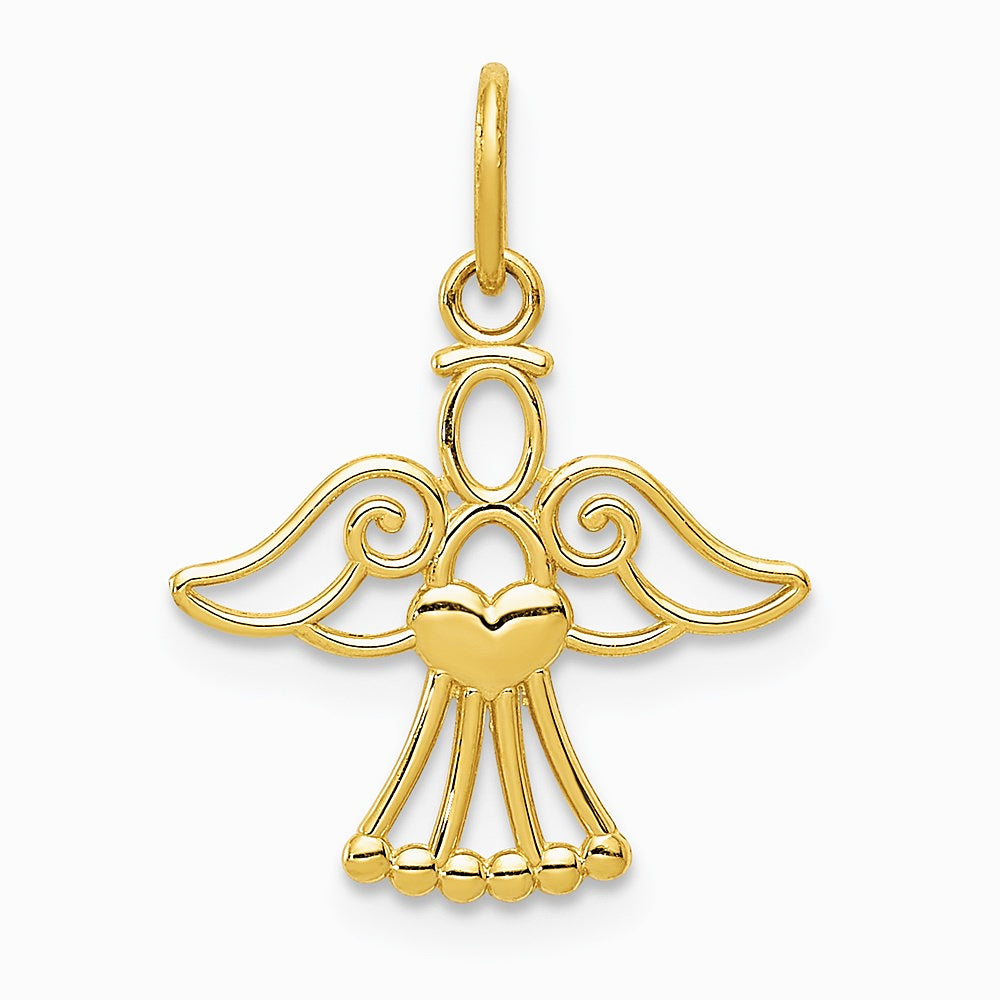 14K Yellow Gold Polished Small Angel with Heart Pendant - Product Photo