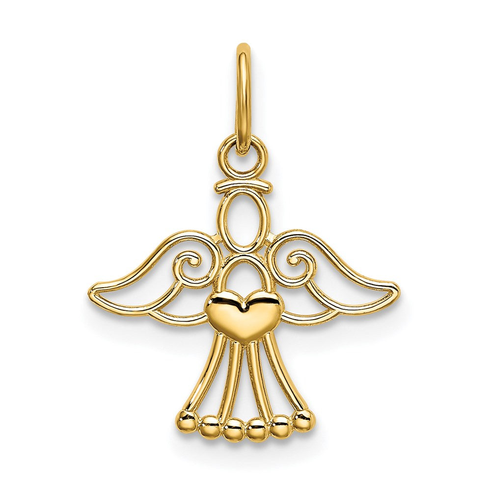 14K Yellow Gold Polished Small Angel with Heart Pendant - Product Photo