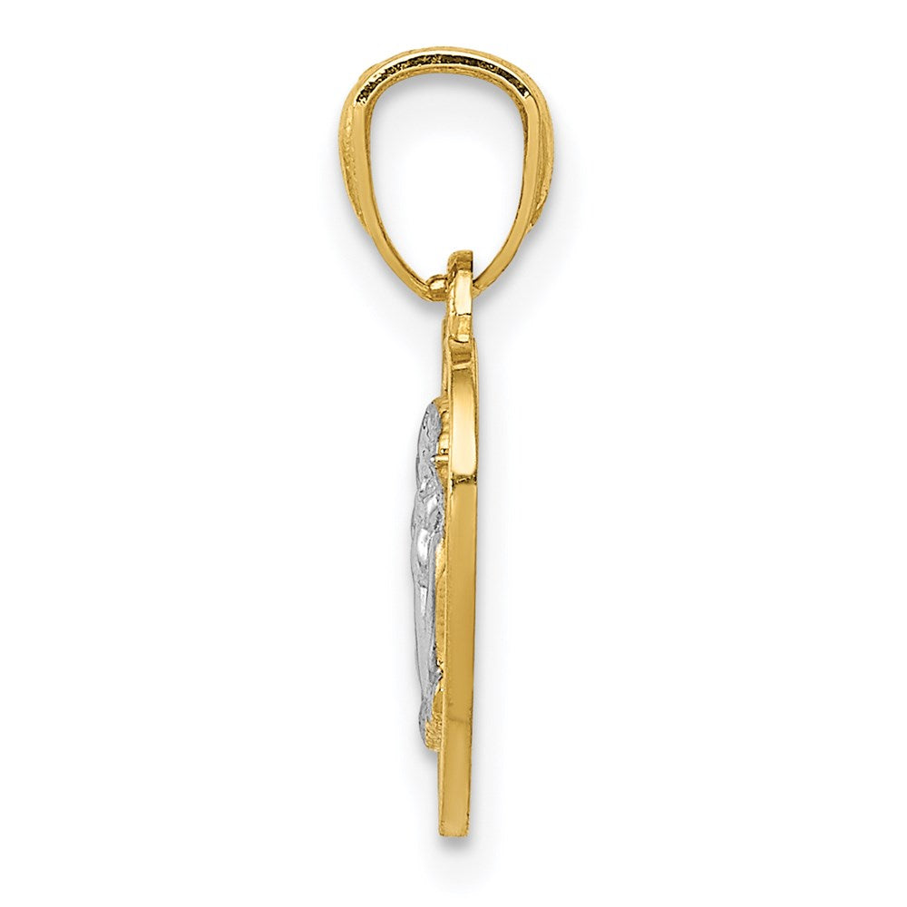 14k w/Rhodium Polished Guardian Angel in Heart Pendant - Product Photo