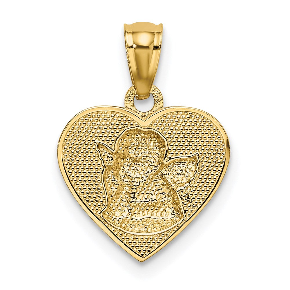 14k w/Rhodium Polished Guardian Angel in Heart Pendant - Product Photo
