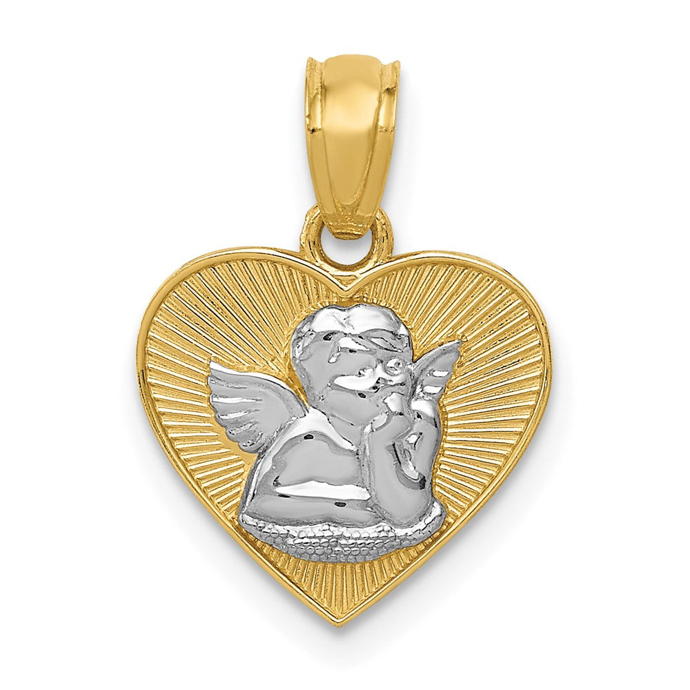 14k w/Rhodium Polished Guardian Angel in Heart Pendant - Product Photo
