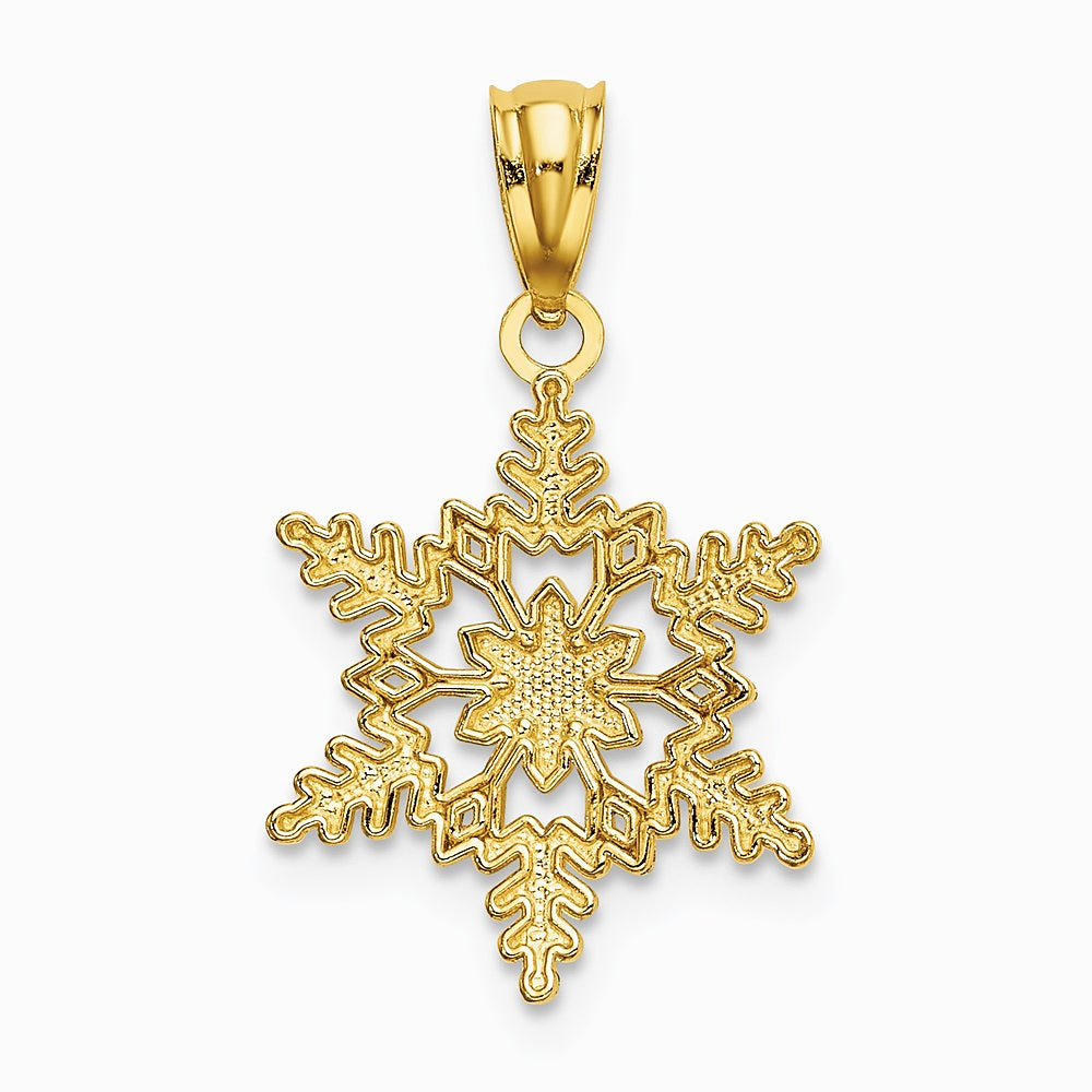 14K Yellow Gold Diamond-cut Polished Snowflake Pendant - Product Photo