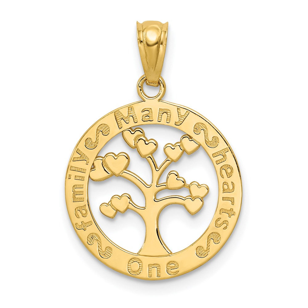 14K Yellow Gold Polished ONE FAMILY MANY HEARTS Tree Pendant - Product Photo