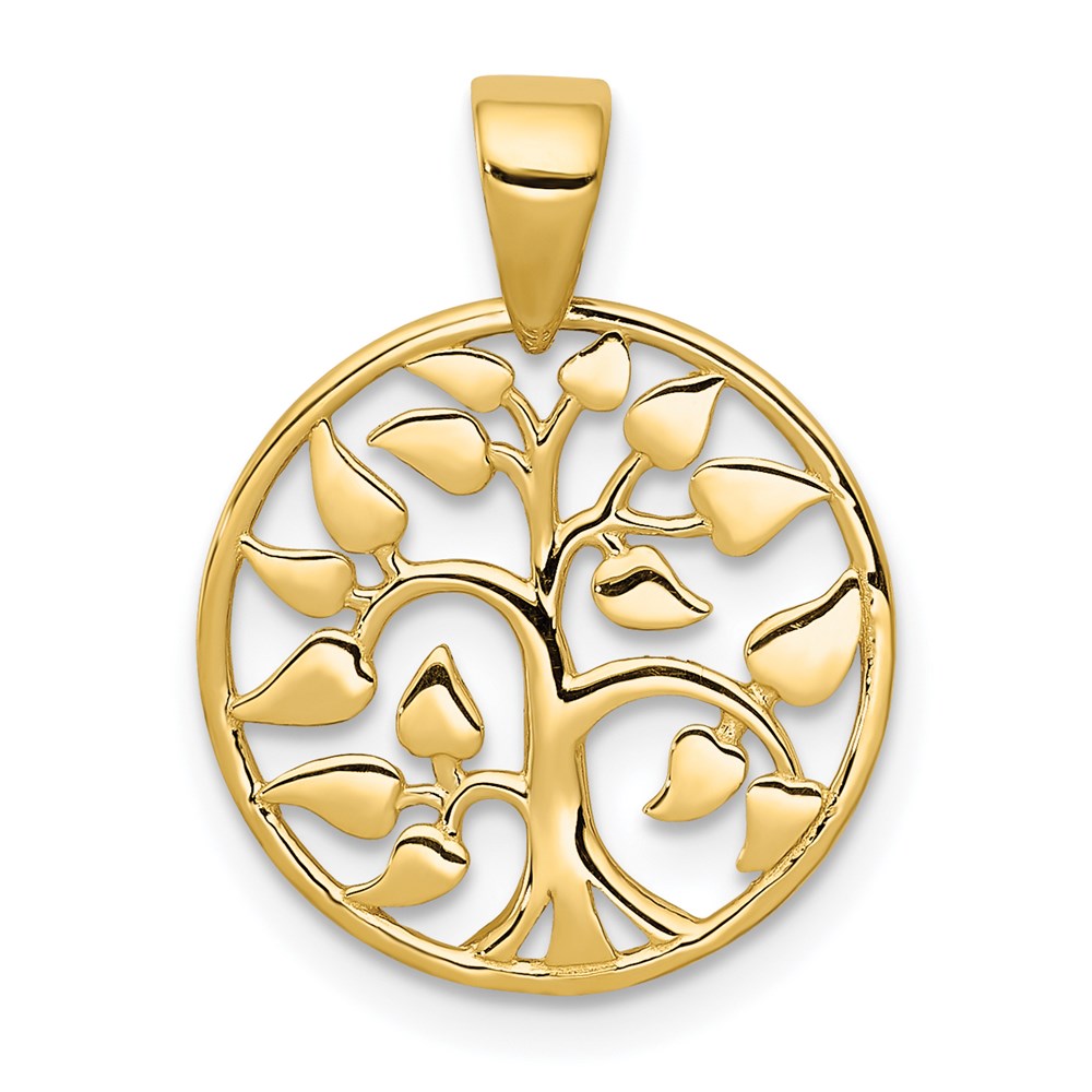 14K Yellow Gold Gold Polished Tree in Circle Pendant - Product Photo