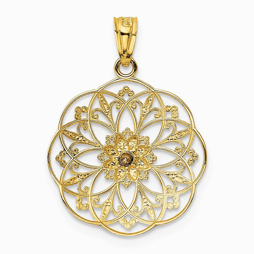 14K Two-tone Yellow and Rose Polished Rose in Round Filigree Charm - Product Photo