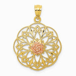 14K Two-tone Yellow and Rose Polished Rose in Round Filigree Charm - Product Photo