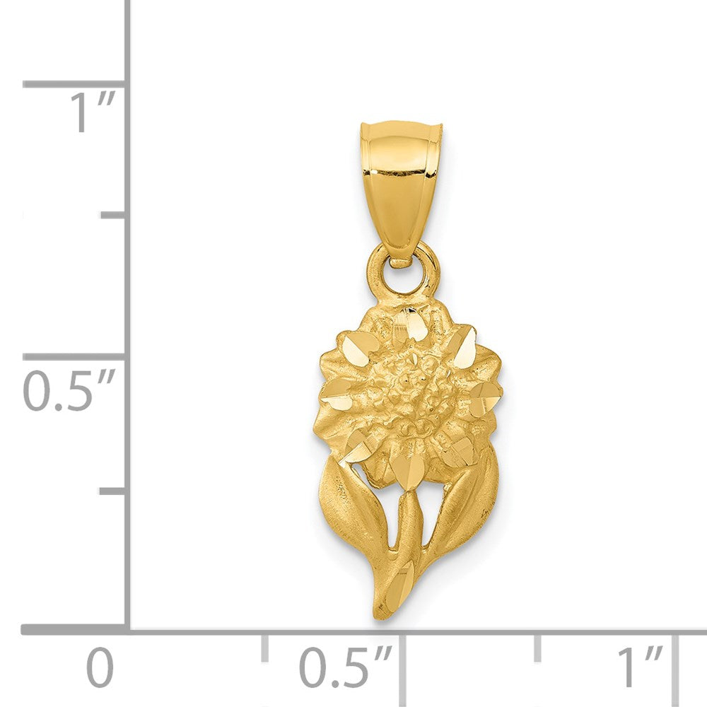 14k Satin Diamond-cut Sunflower Pendant - Product Photo