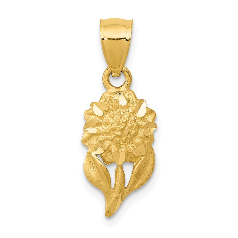14k Satin Diamond-cut Sunflower Pendant - Product Photo