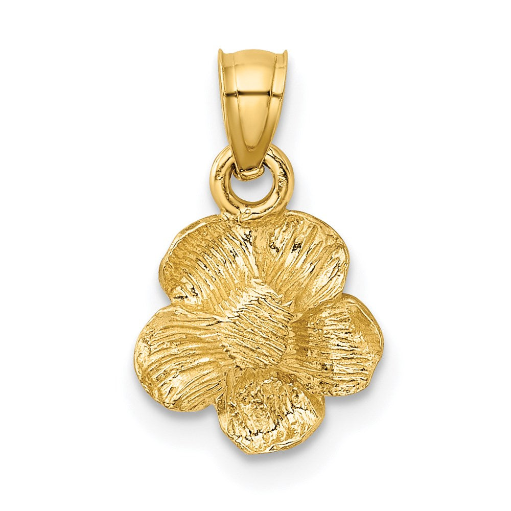 14k Satin Diamond-cut Hibiscus Flower Pendant - Product Photo