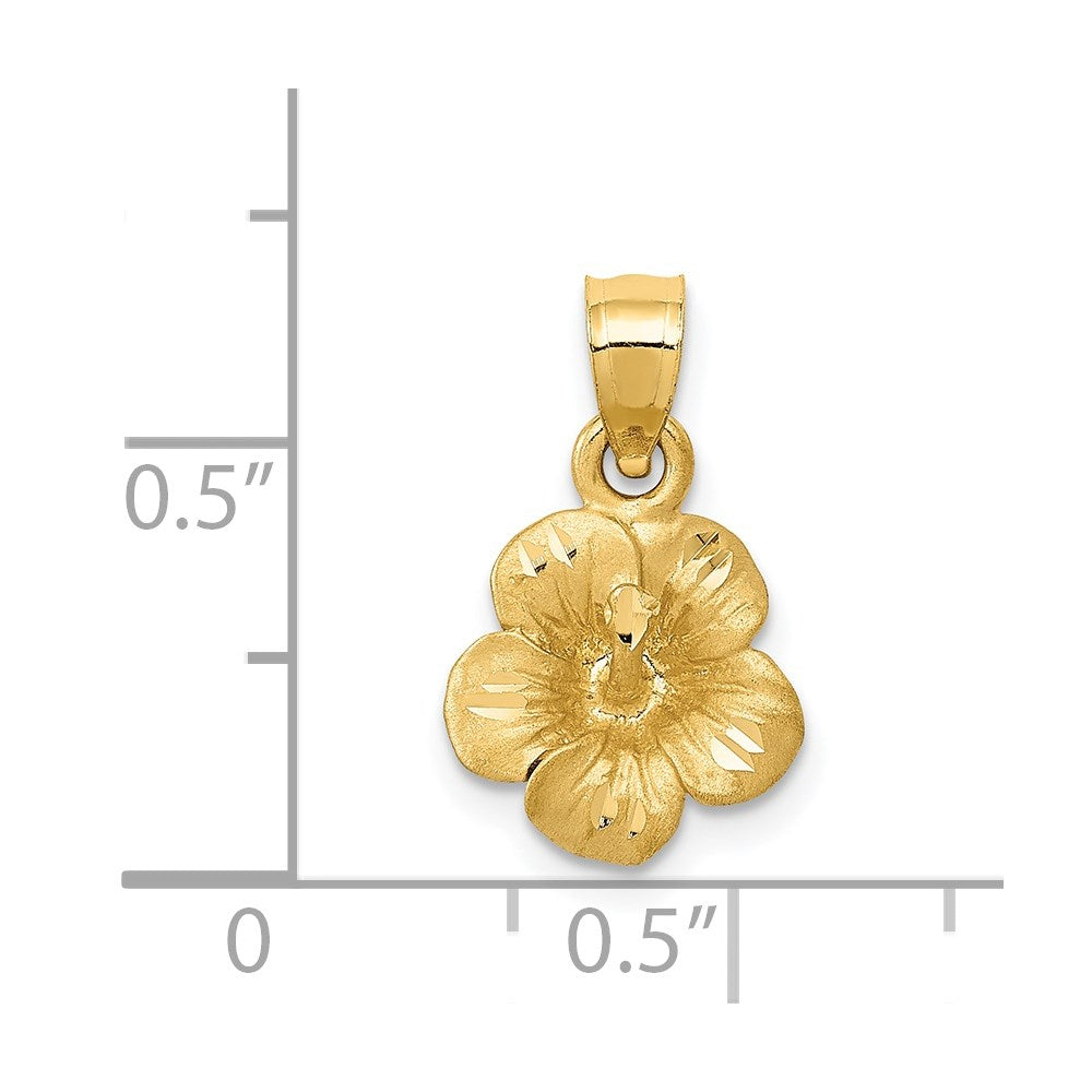 14k Satin Diamond-cut Hibiscus Flower Pendant - Product Photo