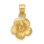 14k Satin Diamond-cut Hibiscus Flower Pendant - Product Photo