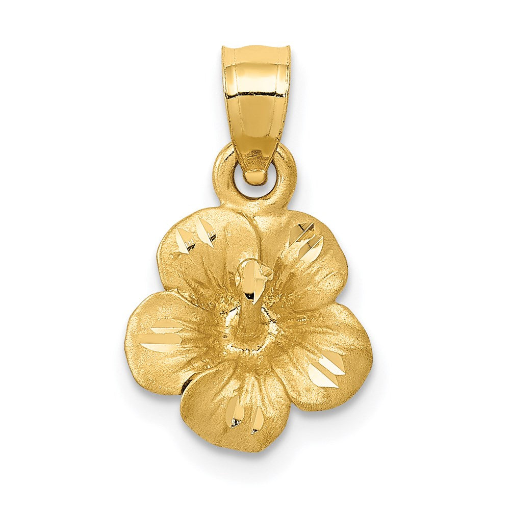 14k Satin Diamond-cut Hibiscus Flower Pendant - Product Photo