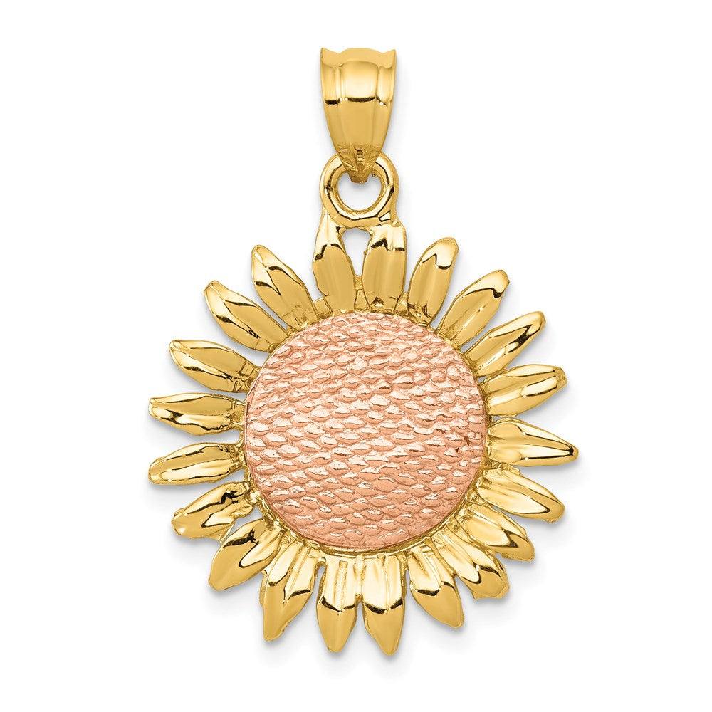 14K Two-tone Polished Sunflower Pendant