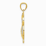 10K / 14K Yellow with Rhodium & Rhodium Polished & Textured Owl Pendant - Product Photo