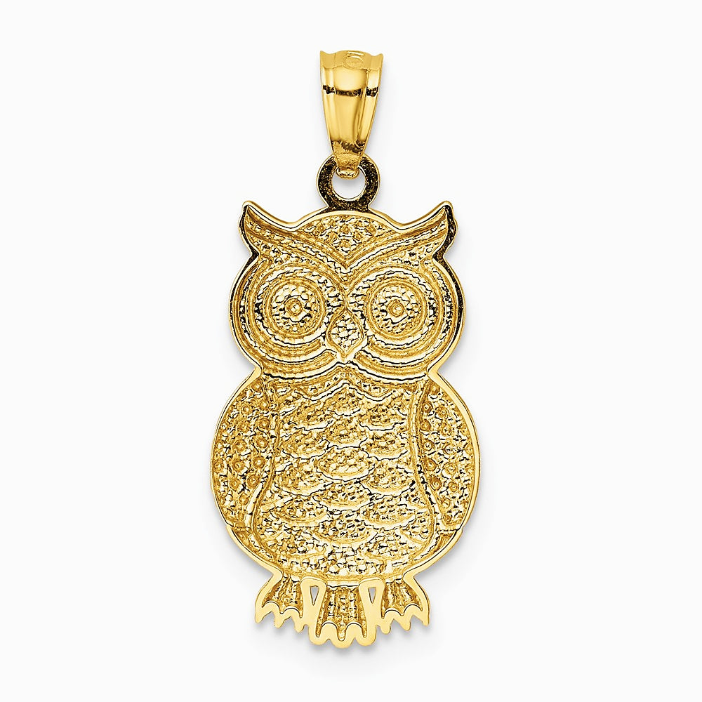10K / 14K Yellow with Rhodium & Rhodium Polished & Textured Owl Pendant - Product Photo