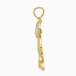 14K Yellow & Rhodium w/ Rhodium Diamond-cut Polished Moveable Owl Pendant - Product Photo