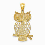 14K Yellow & Rhodium w/ Rhodium Diamond-cut Polished Moveable Owl Pendant - Product Photo
