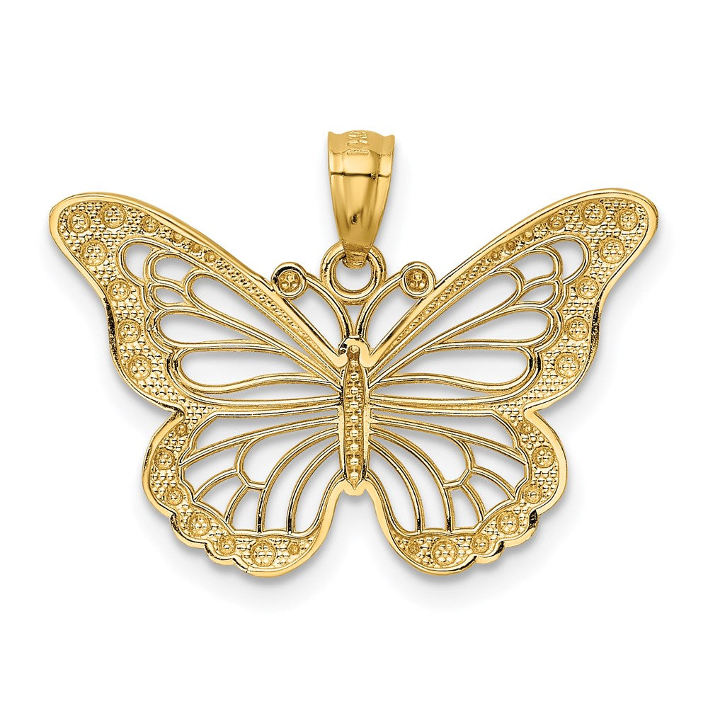 14k w/ Rhodium Diamond-cut Polished Open Butterfly Pendant - Product Photo