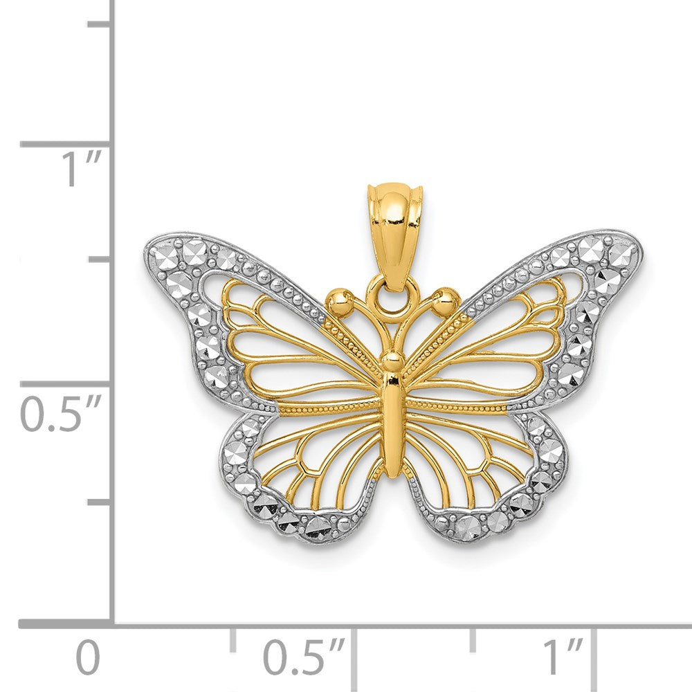 14k w/ Rhodium Diamond-cut Polished Open Butterfly Pendant - Product Photo