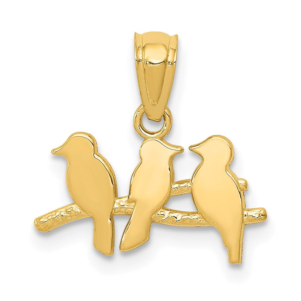 14k Polished Three Birds on a Branch Pendant - Product Photo