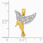 14K Yellow & Rhodium with Rhodium Polished Hummingbird Filigree Wings Pendant - Product Photo