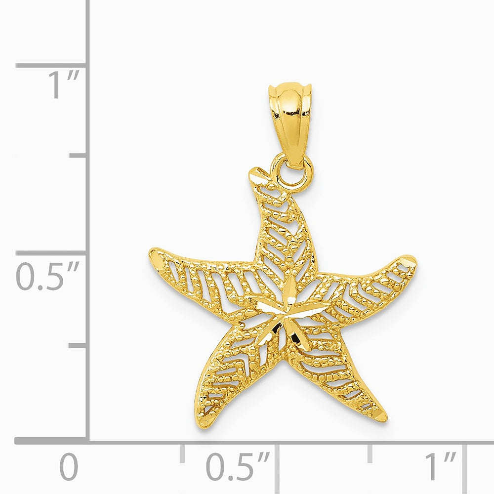 14K Yellow Gold Diamond-cut Polished Filigree Starfish Pendant - Product Photo