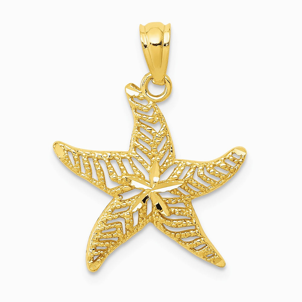 14K Yellow Gold Diamond-cut Polished Filigree Starfish Pendant - Product Photo